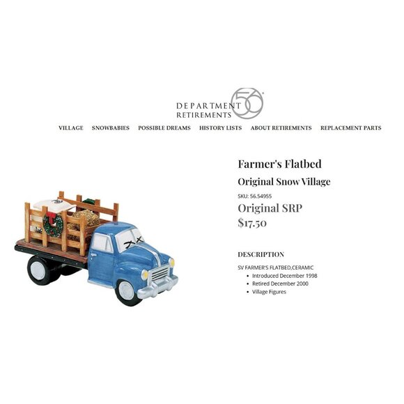 Department 56 Snow Village Farmer's Flatbed #54955 Original Box 1998 - Picture 9 of 9